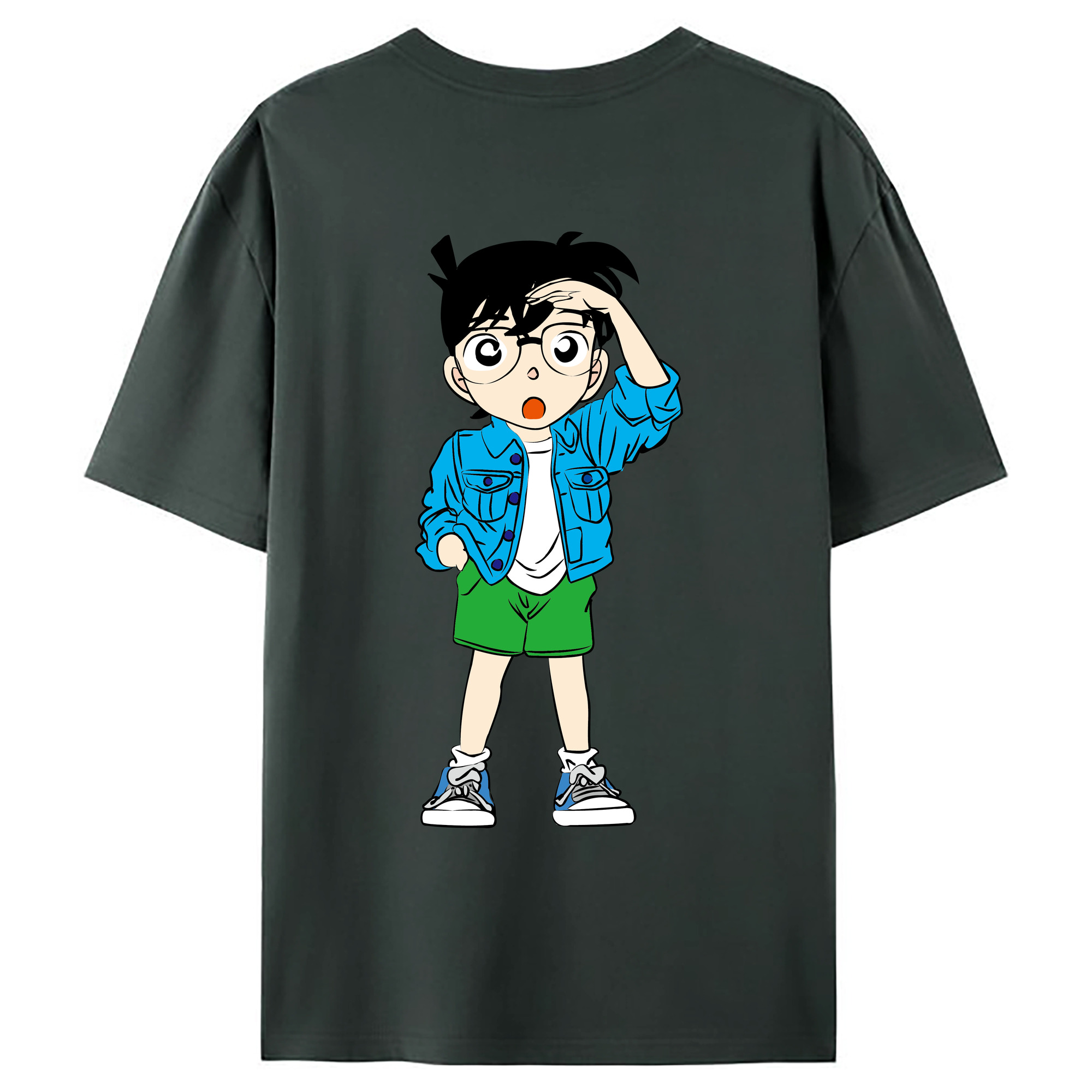 （画像用） 名探偵コナン 江戸川 コナン Detective Conan Conan Edogawa 綿100％ メンズ半袖Tシャツ（バックプリント） 通気性